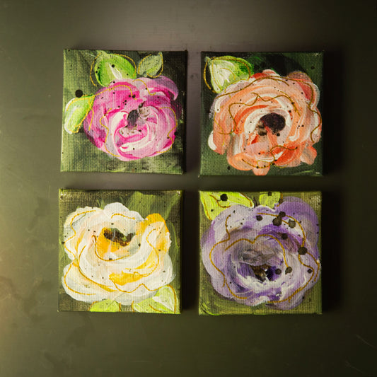 3X3 Floral Mini Canvas Magnets (set of 4)