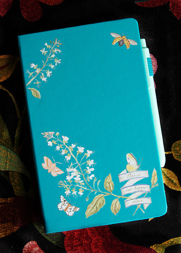 Blue Notebook with Flowers and Butterflies