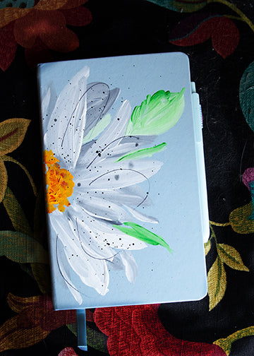 Light blue Notebook with Handpainted Daisy
